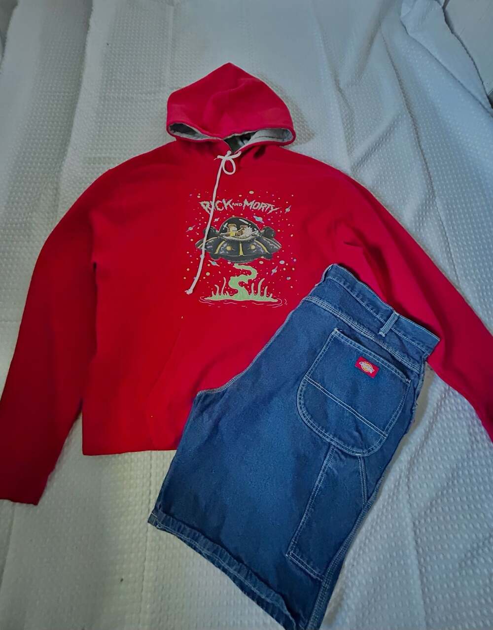 Rick and Morty Tradewind Wholesale Red Hoodie XXL and Dickies Denim Carpenter Sh